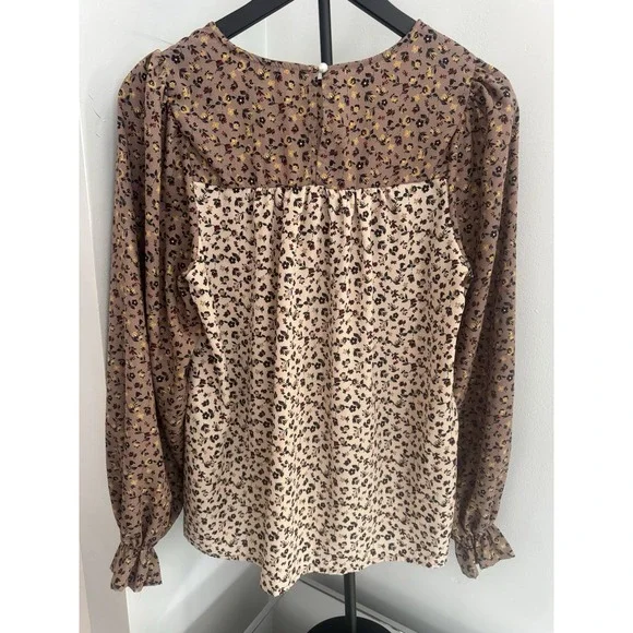 Andrée‎ by Unit Floral Long Sleeve Blouse Womens Sz L Peasant Boho Romantic - Picture 2 of 8